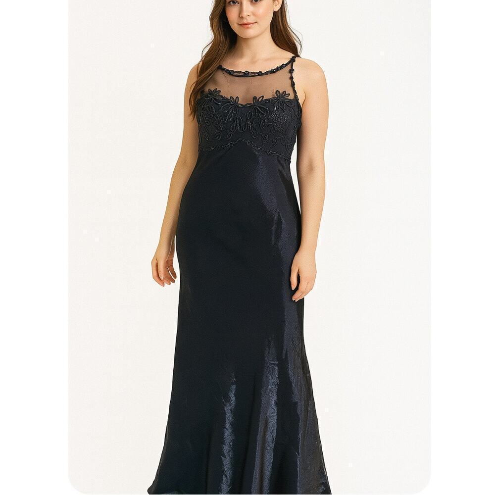 KiKi dress mermaid black mermaid style black shimmery semi sheer SZ M-8-